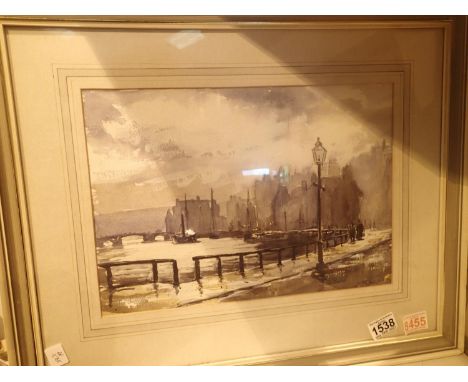 K Allen watercolour on paper, Whitby circa 1900. Framed and glazed, 36 x 26 cm. Not available for in-house P&amp;P, contact P