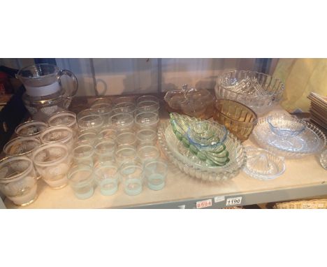 Shelf of mixed glassware to include a decorative lemonade set. Not available for in-house P&amp;P, contact Paul O'Hea at Mail