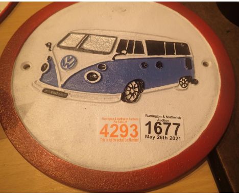 Cast iron VW Campervan sign, D: 24 cm. P&amp;P Group 2 (£18+VAT for the first lot and £3+VAT for subsequent lots) 