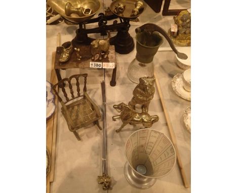 Antique cast iron scales Hughes and brass figures chair etc. P&amp;P Group 2 (£18+VAT for the first lot and £3+VAT for subseq