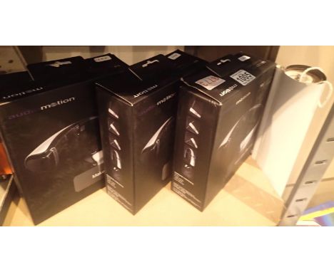 Three black, new old stock mixed Audio Motion X-9 Bluetooth speakers stand for smartphones and tablets; boxed. P&amp;P Group 