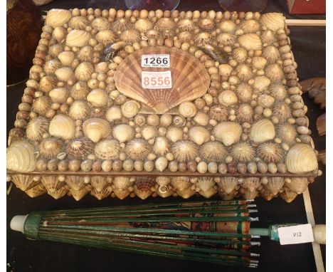 A vintage bespoke shell covered box and an Oriental parasol. Not available for in-house P&amp;P, contact Paul O'Hea at Mailbo