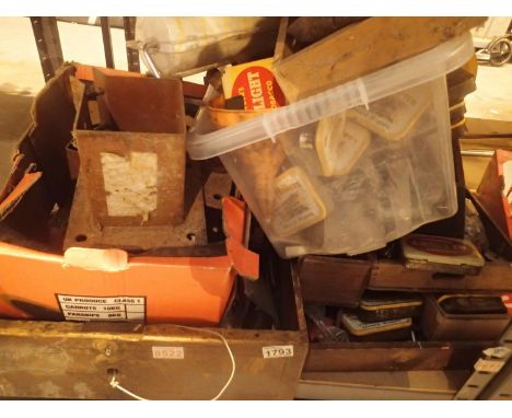 Box of mixed fixings, four garden post bases and other tools. Not available for in-house P&amp;P, contact Paul O'Hea at Mailb
