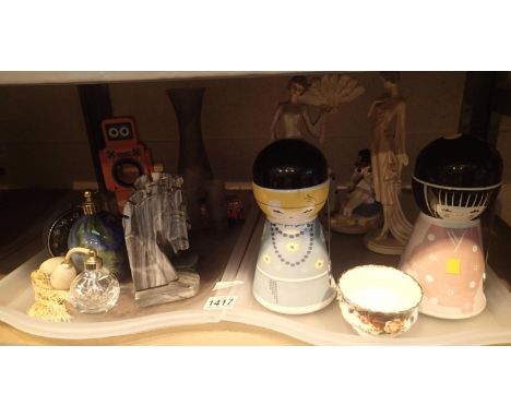 Mixed lot of ceramics and glassware to include two large Leonard ceramic figurines. Not available for in-house P&amp;P, conta