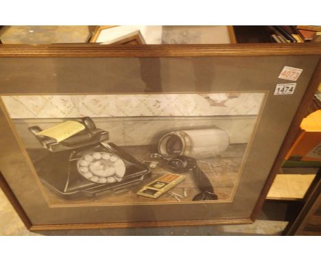 Large framed print of a vintage telephone. Not available for in-house P&amp;P, contact Paul O'Hea at Mailboxes on 01925 65913