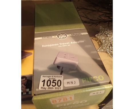 Box of 20 Pifco European travel adaptors, new old stock.  P&amp;P Group 1 (£14+VAT for the first lot and £1+VAT for subsequen