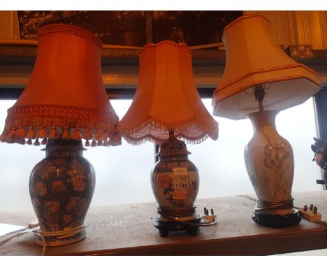 Three decorative modern ceramic table lamps. Not available for in-house P&amp;P, contact Paul O'Hea at Mailboxes on 01925 659