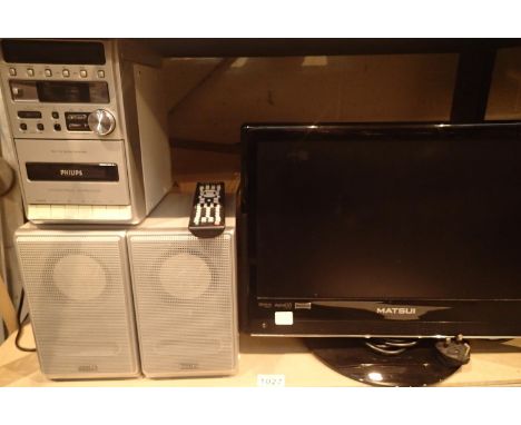 Philips MC-120 micro system and speakers with Matsui M19DUDB19 19" HD TV with built in DVD player. Not available for in-house