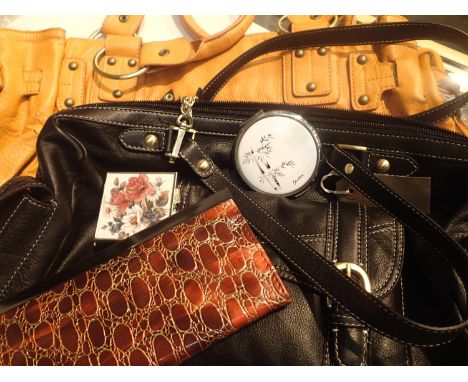 Laura Ashley leather handbag and other hand and clutch bags. P&amp;P Group 1 (£14+VAT for the first lot and £1+VAT for subseq