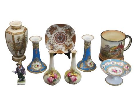 EASTERN, ENGLISH &amp; EUROPEAN CABINET PORCELAIN &amp; POTTERY - a quantity to include a pair of Royal Worcester 2491 shaped