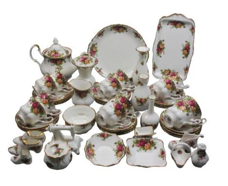 ROYAL ALBERT OLD COUNTRY ROSES TEAWARE, cabinet porcelain and a modern planter on stand, 57 pieces, the main teaset includes 