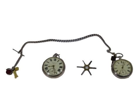 VICTORIAN CHESTER SILVER CASED SINGLE FUSEE POCKET WATCHES (2), the first example 1873 with white enamel dial marked 'Bevan B