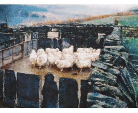 KEITH BOWEN limited edition print 9/75 titled - 'Penned Sheep', signed and numbered in pencil, 31 x 46cms