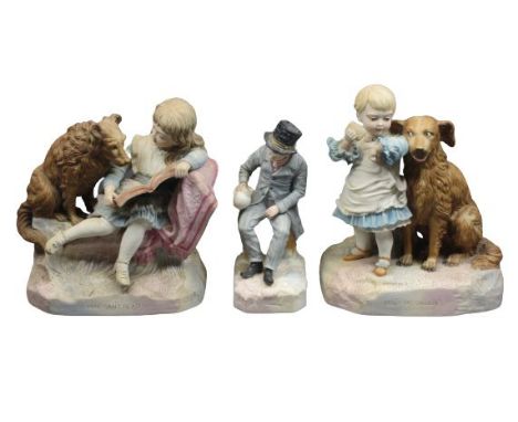 ROBINSON &amp; LEADBEATER 19TH CENTURY BISQUE PORCELAIN FIGURINES (3) - to include one of a seated young girl with a dog by h