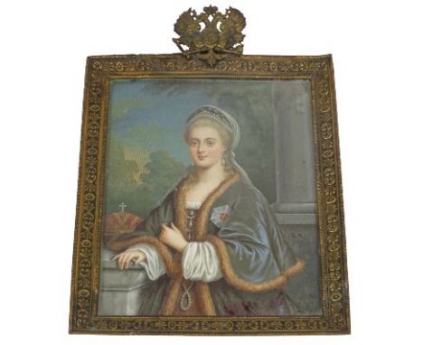 18TH CENTURY PORTRAIT MINIATURE OF CATHERINE II (Catherine the Great) Empress of Russia, painted seven years into her reign o