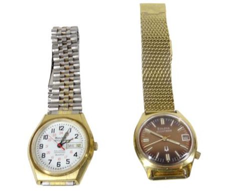 BULOVA ACCUTRON GENTLEMAN'S WRISTWATCHES (2), tuning fork dial set with baton markers and date window, stainless steel back s