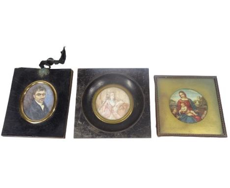 CIRCA 1800 &amp; LATER PORTRAIT MINIATURES &amp; ONE OTHER to include an oval study of a gentleman on ivory slip, unsigned wi