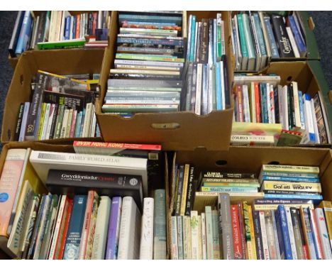 MAINLY WELSH TITLED BOOKS - modern print, six boxes with a further box containing some English titles and autobiographies inc