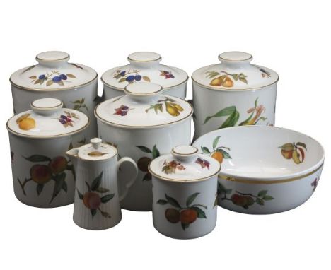 ROYAL WORCESTER EVESHAM - 8 pieces comprising four large, lidded provision containers, one medium similar and one smaller sim