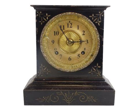 ANSONIA CLOCK COMPANY METAL CASED MANTEL CLOCK - with gilt detail to the case and bezel having a gold tone dial set with Arab