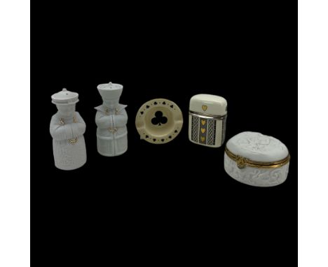 Lladro special edition Privilege Gold salt and pepper pots, in the form of monks, Wedgwood Hidden Treasures Monaco card case,