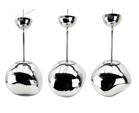 Tom Dixon - Three Melt design chrome pendant light fittings, H25cm (excluding cable) (3)