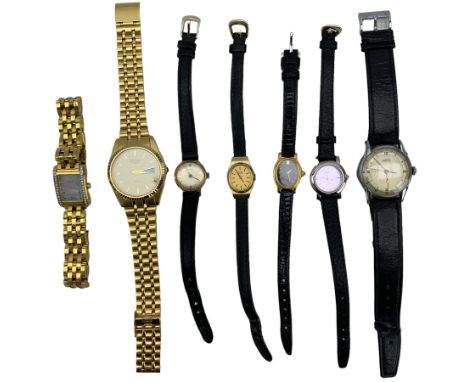 Group of watches including 9ct gold cased ladies Eberhard wristwatch, gilt metal Rotary calendar wristwatch, Roamer stainless