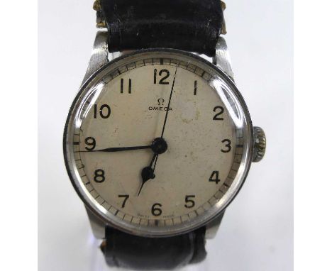 A vintage Omega gent's steel case manual wind wrist watch circa 1950s having a signed silvered Arabic dial, case dia. 29mm, o