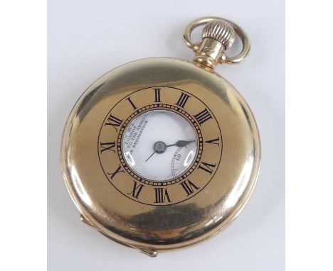 A George V 9ct gold cased gent's half hunter pocket watch, as retailed by Kendall &amp; Dent of London, signed to the white e