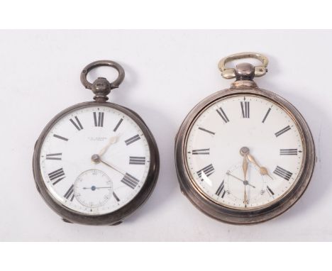 A pair cased pocket watch,: the dial with Roman numerals and subsidiary seconds dial, the case with London assay marks for 18