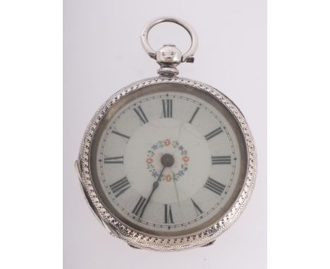 A silver pocket watch the dual with floral decoration, the case hallmarked for Birmingham, 1908, with a Swiss bar movement, d