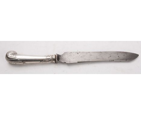 A George V silver handled carving knife by Harrison Brothers & Howson (George Howson), Sheffield 1904, with pistol grip handl