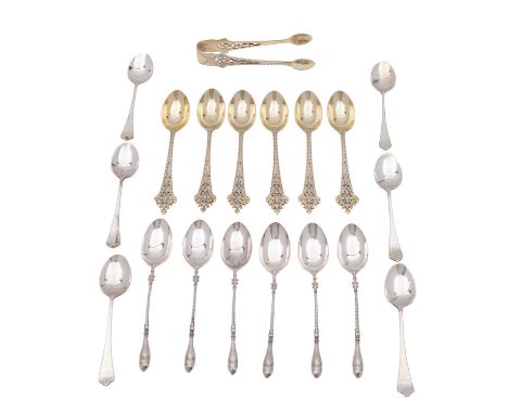 A cased set of George V silver gilt teaspoons and sugar tongs, Josiah Williams & Co (George Maudsley Jackson & David Landsbor