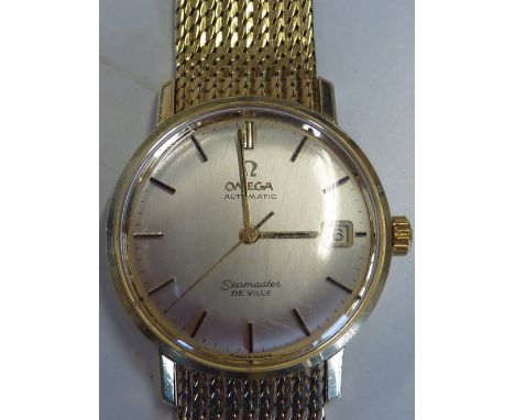 A GENTLEMANS 18K GOLD OMEGA DE VILLE SEAMASTER AUTOMATIC WRISTWATCH, with baton markers 165/6-5020 437957