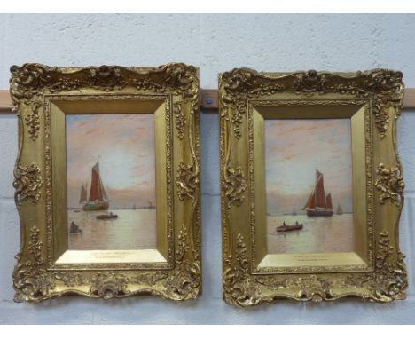 GEORGE STANFIELD WALTERS RBA (1838-1924), Sunset on the Maas, Holland and Sunset on the Medway, pair, oil on panel, signed lo