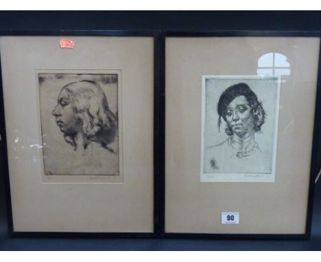 A PAIR OF EARLY 20TH CENTURY ETCHINGS, in the old master manner, female portraits head and shoulders, indistinctly signed low