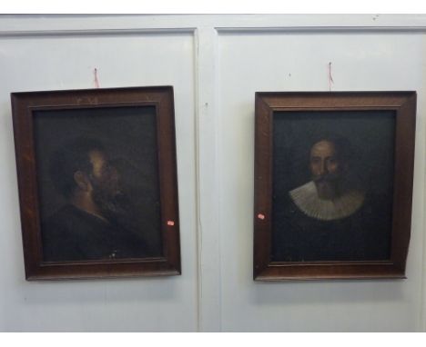 ENGLISH SCHOOL, 19th Century in the 17th Century manner, two portraits of gentlemen, the first bearded with ruff the second b