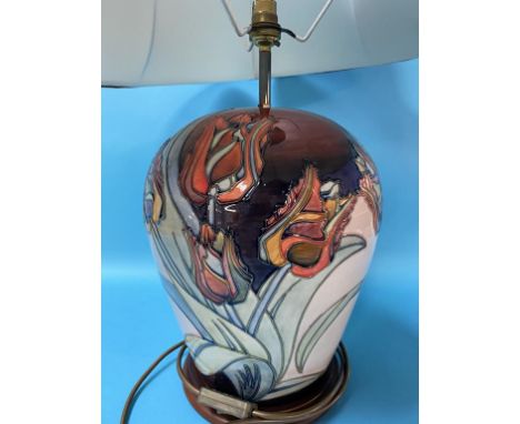 A large Moorcroft 'Red Tulip' table lamp, 31cm / 75cm with shade