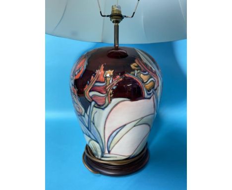 A large Moorcroft 'Red Tulip' table lamp, 31cm / 75cm with shade