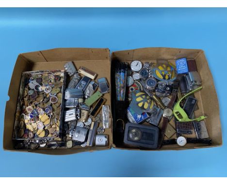 Various watches, enamel badges and lighters etc.