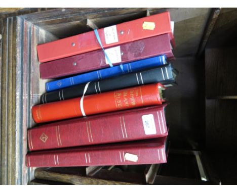 Seven volumes of World postage stamps, the collection themed under planes, trains, birds and flowers, mostly 1970s-1990s, als