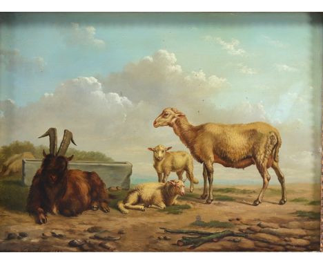 Eugene VERBOECKHOVEN (1798/99-1881) "Sheep and goats" Oil on mahogany panel. He exhibited regularly at the Societe des Amis d