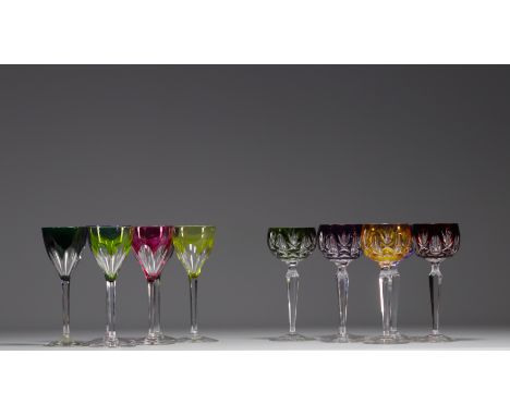 Val Saint Lambert - Set of twelve coloured crystal stemmed glasses. Different models. - Weight: 2.86 kg - Shipping unavailabl