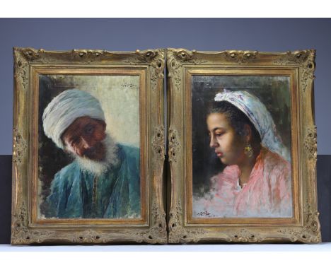 Michele LOFFREDO (1870-1961), Pair of Orientalist Portraits, oil on canvas signed and dated 1898. A pupil of Mancini and More
