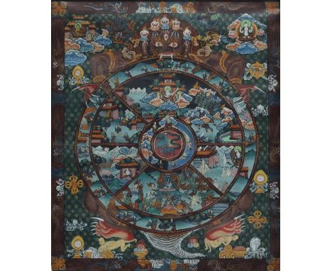 Tibet - Tanka painted on canvas, late 19th century. - Weight: 3.36 kg - Shipping unavailable - Region: Chine Tibet - Sizes: H