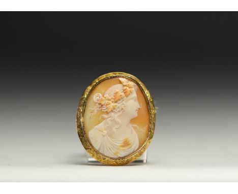 18k gold "Portrait of a young antique woman" cameo brooch, 19th-20th century. - Weight: 10 g - Shipping available - Sizes: H 