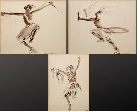 Paul DAXHELET (1905-1993) "African dancer" Suite of three Indian inks. - Weight: 240 g - Shipping available - Region: Belgiqu