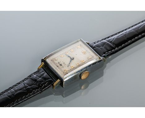 GENTLEMAN'S STAINLESS STEEL ART DECO TEXA WRISTWATCH
circa 1930s, signed fifteen jewels manual wind movement, the silvered di
