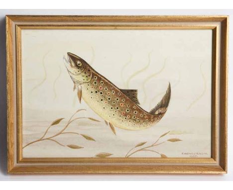FREDERICK HENDERSON (BRITISH, 20TH CENTURY), 
BROWN TROUT
watercolour, signed and dated1967, titled verso
18cm x 26cm
Label v