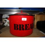 An enamel bread bin